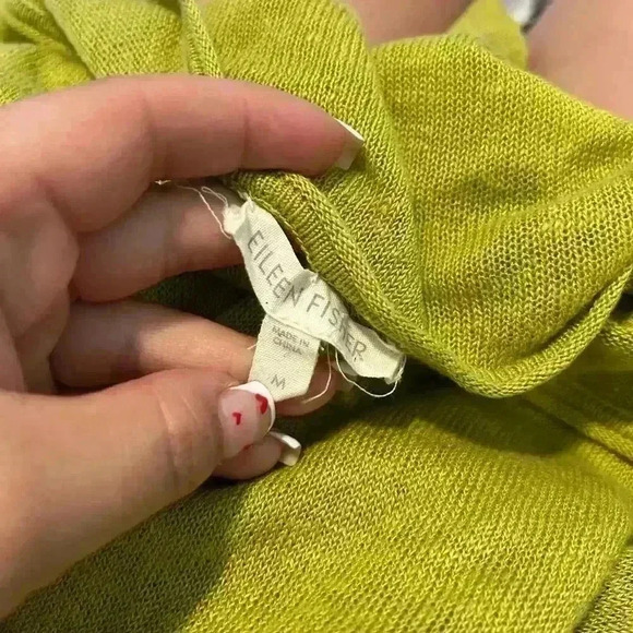 Eileen Fisher 3/4-Sleeve Organic Linen Womens Blouse Green/Yellow Size M Knit - Picture 3 of 4